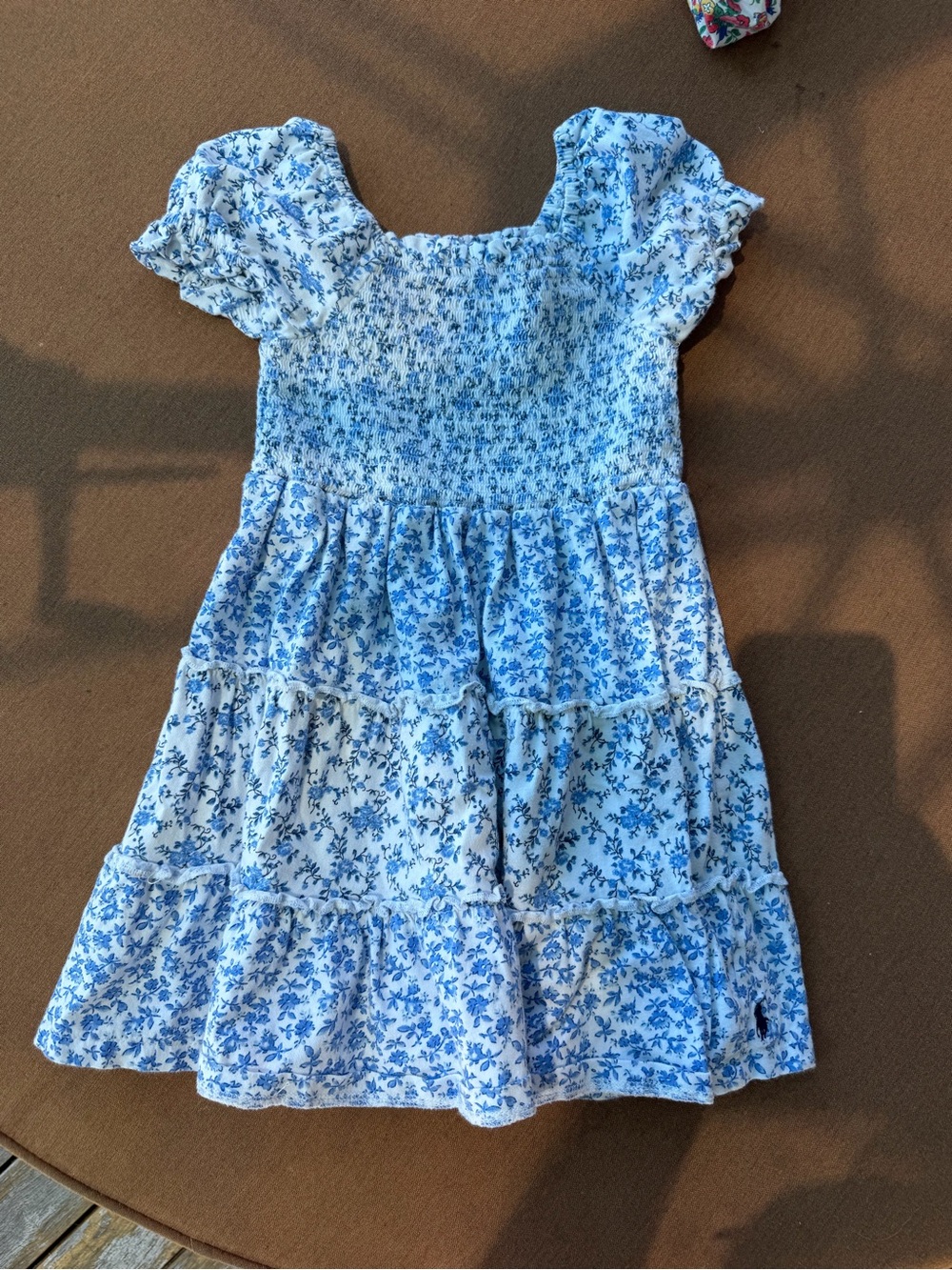 Polo by Ralph Lauren White and Blue Floral Smocked Tiered Dress